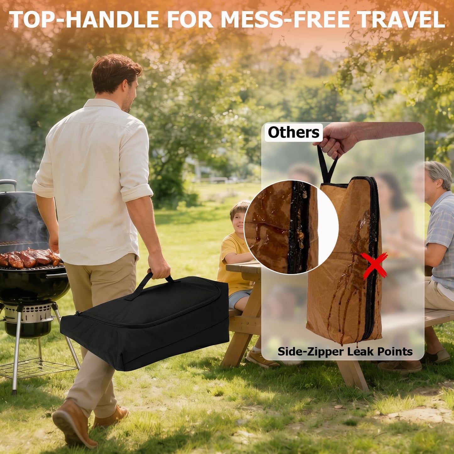 Upgraded Mess-Free Meat Resting Bag with 270° Top-Open - Father's Day Birthday Gift for Men Dad Husband, Leakproof BBQ Blanket for Briskets, Grilling & Smoker Accessories Party Camping Picnic (Oxford)
