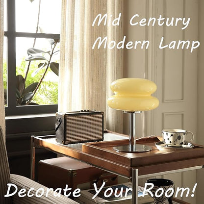 Mushroom Lamp for Bedroom,Mid Century Modern Lamp for Nightstand, Dimmable Retro Egg Tart Bedside Small Lamps,Unique Home Mushroom Decor Aesthetic Cute Table Lamps for Living Room(Cream)