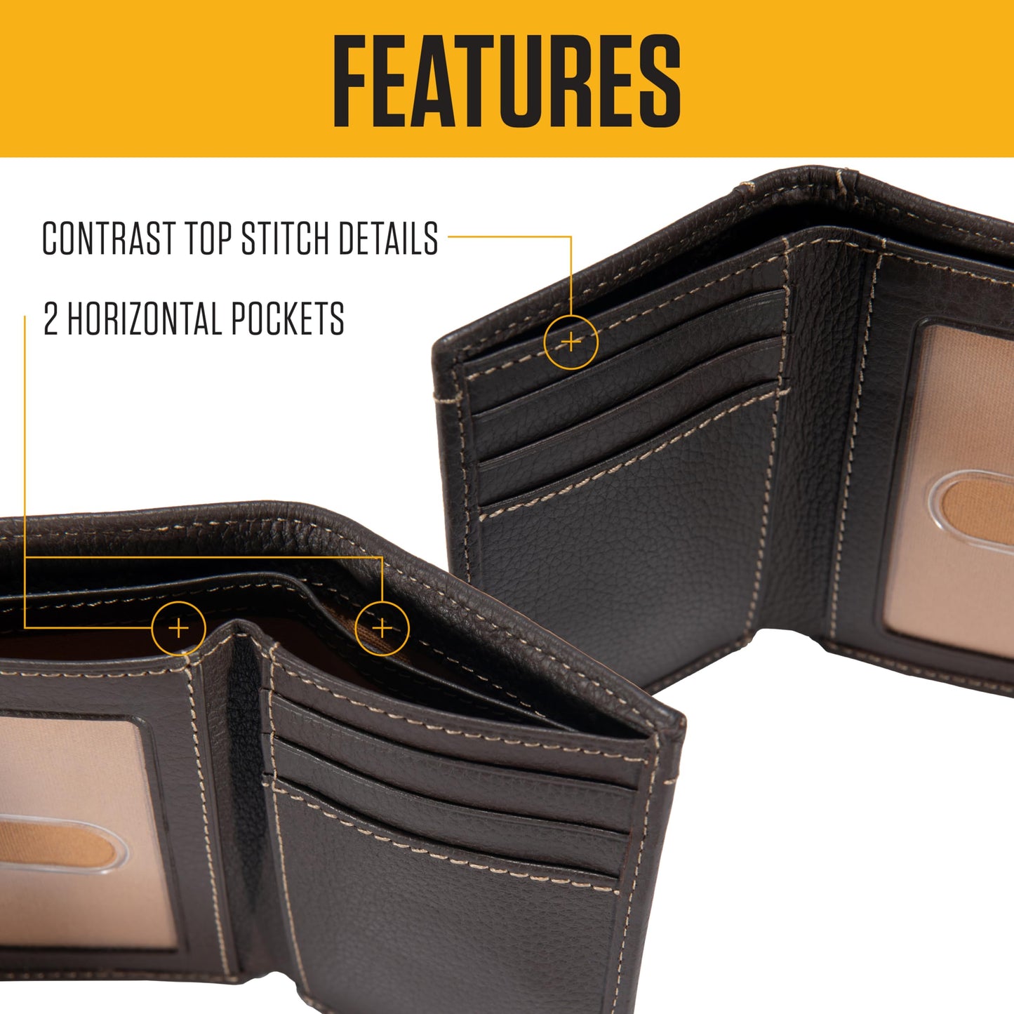 Carhartt Men’s Pebble Leather Full Grain Leather Wallets, Durable Design, Multiple Card Slots, Gifts for Men, Brown, Brown (Trifold)