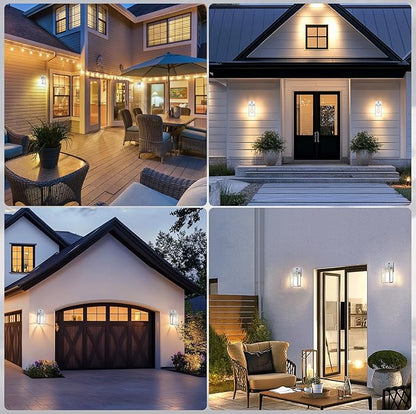 PARTPHONER Dusk to Dawn Outdoor Light Fixtures, 2-Pack Sensor Porch Lights, Waterproof Exterior Wall Sconce Lighting Lamp, Waterproof Wall Lantern for House, Doorway, Garage (Silver)