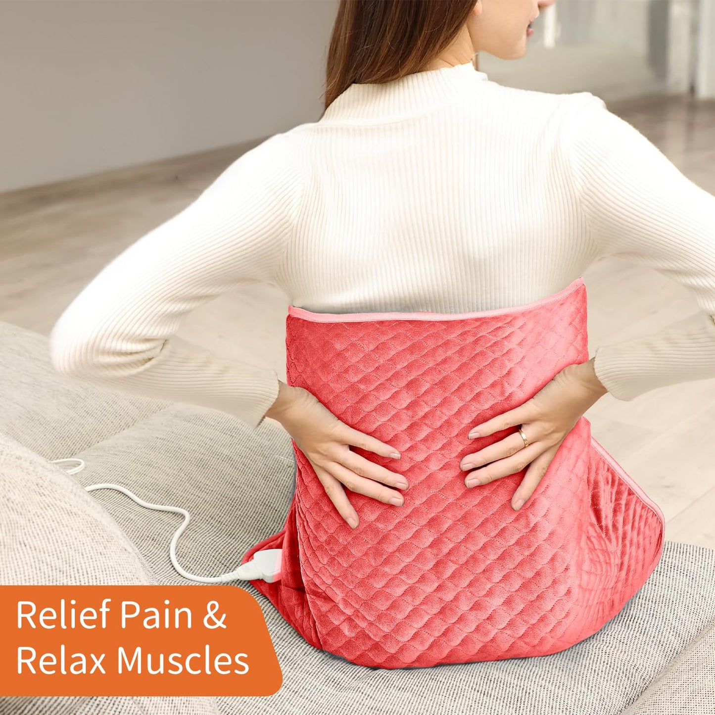King Size Heating Pad for Back Pain 32"x24" Extra Large Electric Heating Pad for Period Cramps Relief & Body Neck Shoulder Auto Shut Off Heat Pad Temperature Settings Machine Washable Gray