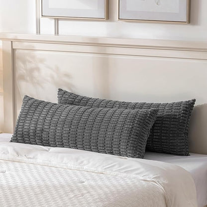 Fancy Homi Dark Grey Long Body Lumbar Decorative Throw Pillow Covers 14x36 Inch for Bed Couch Bedroom Bench, Soft Corduroy Rectangle Solid Pillow Case, Rustic Farmhouse Boho Room Decor
