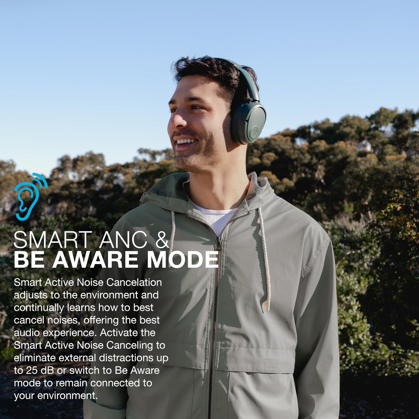 JLab JBuds Lux ANC Wireless Headphones, Sage, Hybrid Active Noise Cancelling, Customizable Sound, Spatial Audio Compatible, Premium Over-Ear Bluetooth Headset