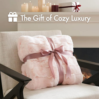 Madison Park Luxuriously Cozy Soft Long Faux Fur Basketweave Blanket, Reversible Soft & Snuggly Velvet Throw, Lightweight, Breathable, All Season, Trendy Room Décor, 50x60, Pink