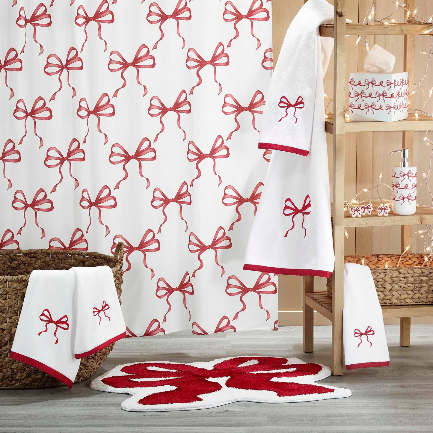 Avanti Linens - Bathroom Bundle, 2-Pack Cotton Velour Fingertip Towels & Resin Lotion Pump, Holiday Bathroom Essentials (Christmas Bows)