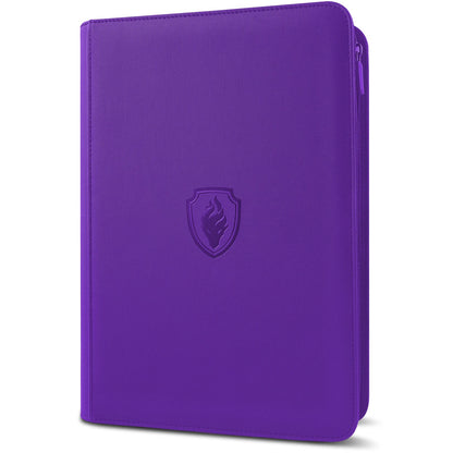 Premium Zip Card Binder, Fabmaker 9 Pocket Trading Card Binder, PU Cover Zipper Card Collection Album, Sturdy 360 Side-Loading Card Folder Holder for Game & Sports Cards, Purple