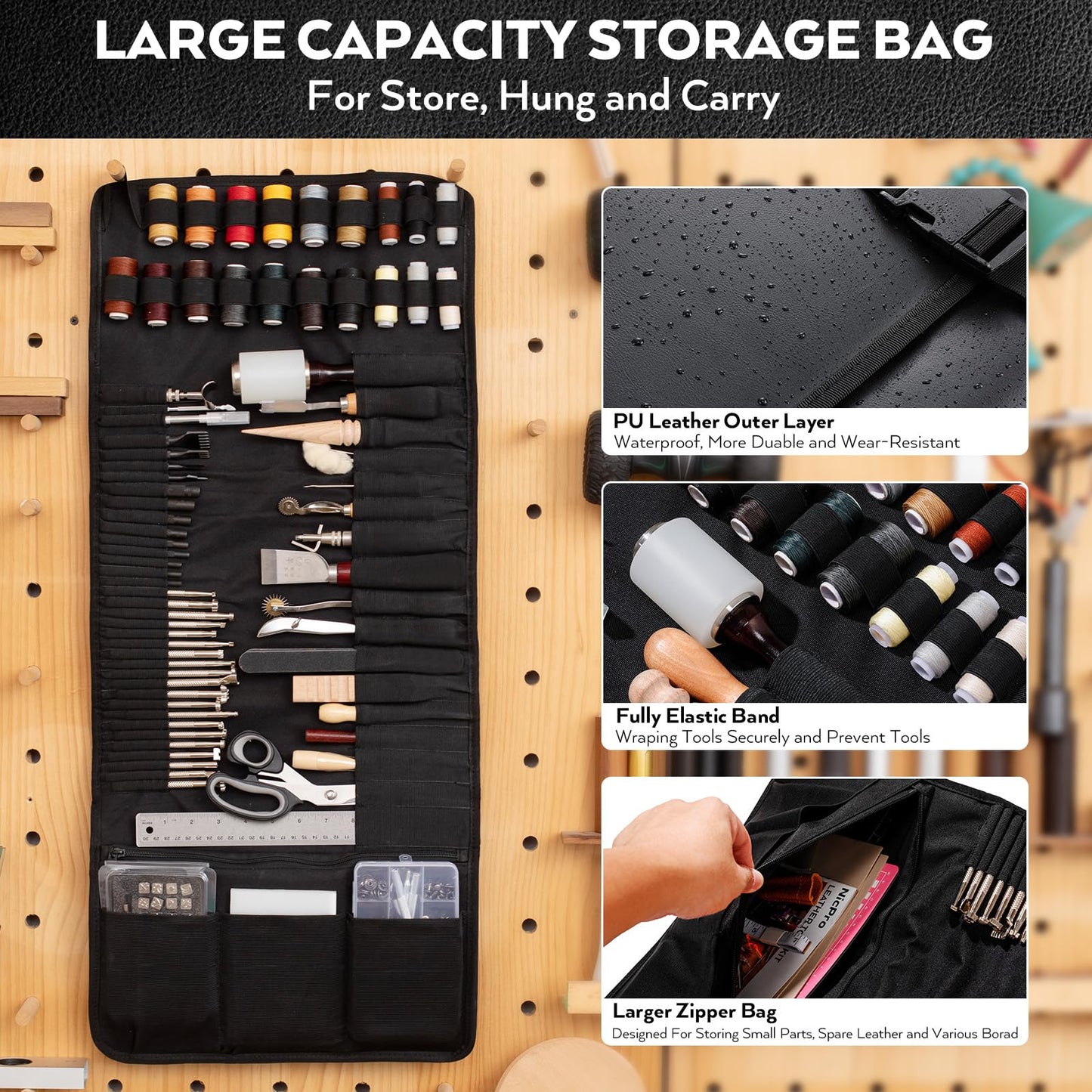 Nicpro 160PCS Upgrade Leather Tooling Kit Leather Working Tools Kit with Storage Handbag, Professional Leather Making Craft Tools Kit for Stamping Sewing Carving Cutting Punching Leather Working