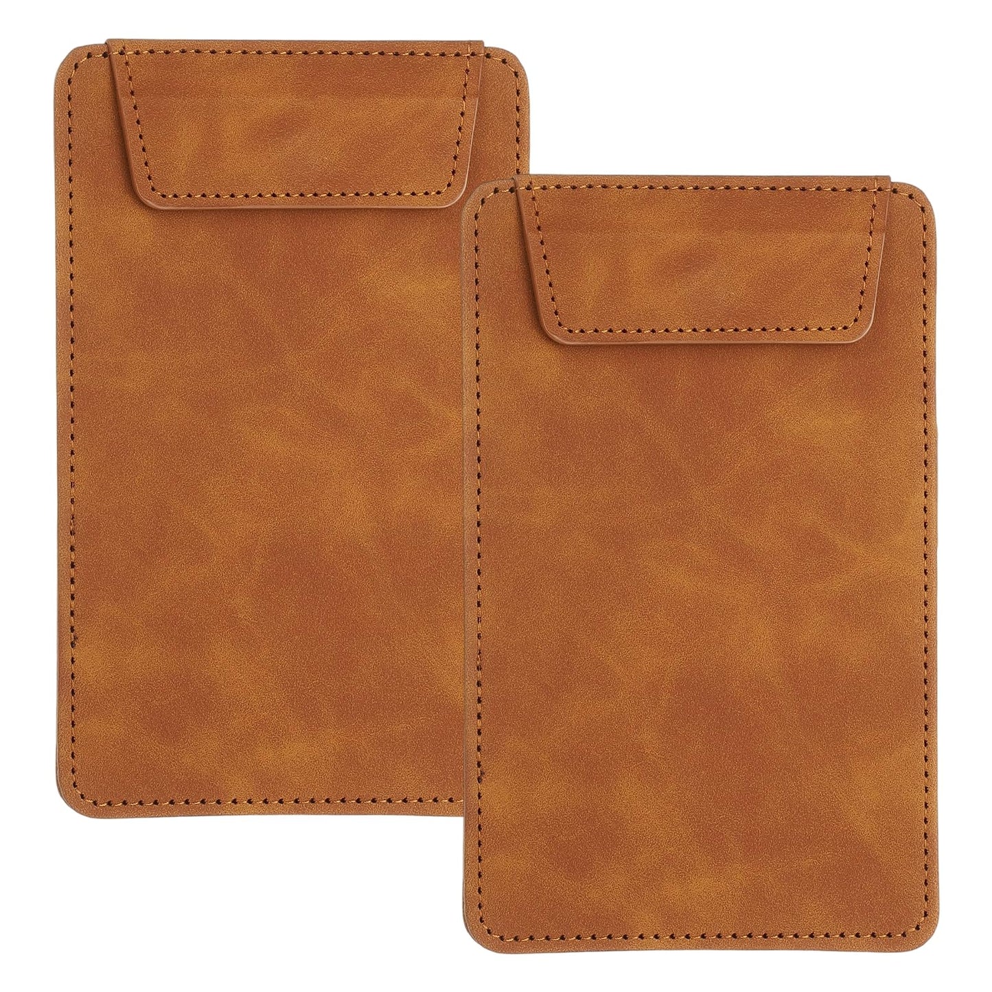 uxcell 2 Pack Mini Clipboard, 6" x 4" Leather Small Clipboard with Pen Holder, A7 Size Magnetic Writing Clip Boards for Business, Office,Restaurant and Hotel (Brown)