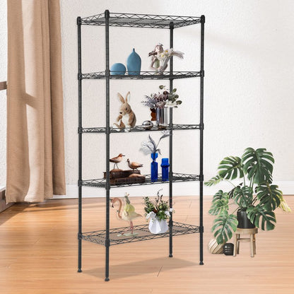 FDW 5 Tier 22L x 12W x 48H Pantry Shelves Adjustable Storage Rack Metal Shelf NSF Shelving Units for Kitchen Garage Small Places Commercial,Black