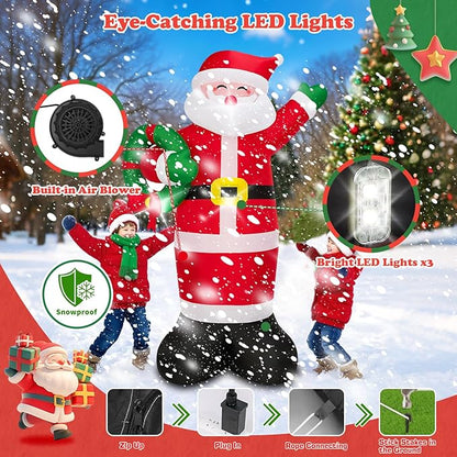 Christmas Decorations Outdoor Inflatables 5FT Santa Claus Holding Garland Inflatable Yard Decor with Build-in LEDs Blow Up for Christmas Party Indoor Outdoor Yard Garden Lawn Patio