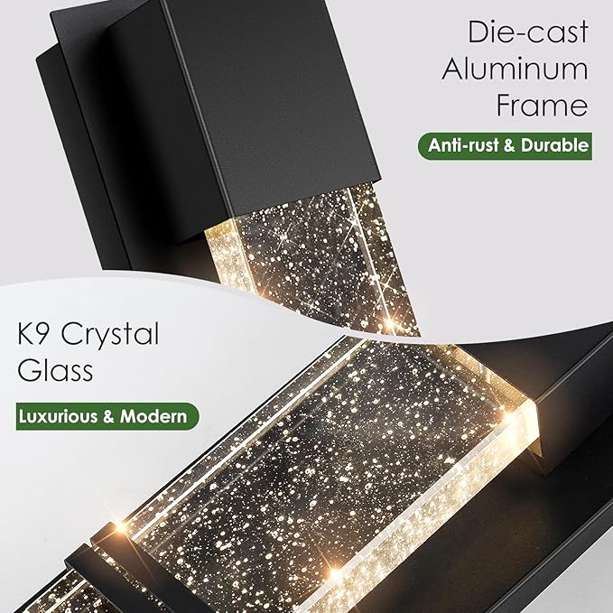 BesLowe Outdoor Wall Light Fixtures with Crystal Bubble Glass, Waterproof Exterior Sconces LED Wall Lanterns, Porch Lights Wall Mounted 10W 3000K Outside Lights for House Front Door Garage Entryway
