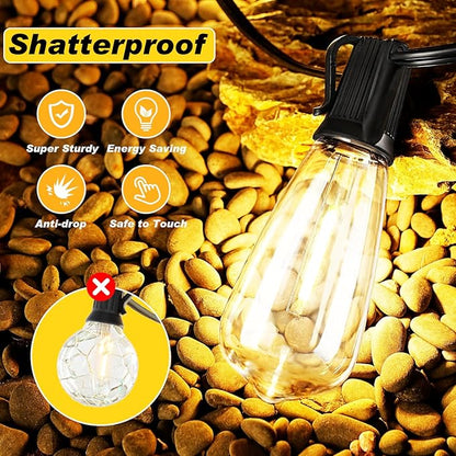 25 FT Outdoor String Lights with 13 Shatterproof Waterproof LED Edison Bulbs Connectable Hanging Patio Lights for Balcony Porch Bistro Garden Decor