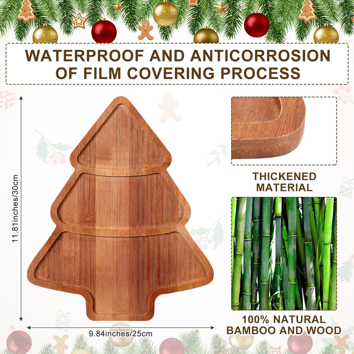 Maxcheck Christmas Tree Serving Tray Platter Charcuterie Board Christmas Wood Serving Dish Cutting Board Rustic Farmhouse 11.42 x 10.43 Inches Table Plate for Cheese Food Fruit Party
