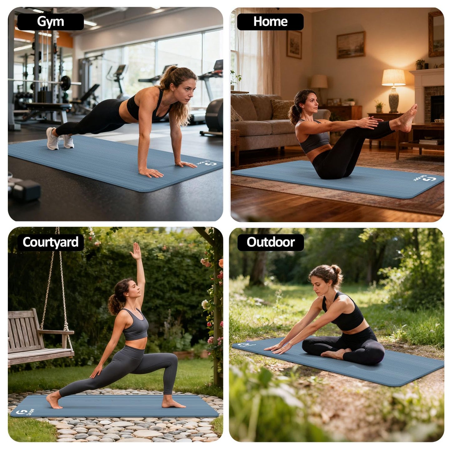 Yoga Mat Non Slip NBR Thick Yoga Mat, 72"L x 32"/24"W x 0.6"/0.4"TH (185cm x 80cm/61cm x 15mm/10mm), Anti-Tear Exercise Mat with Carrying Strap and Bag, Workout Mats for Yoga, Pilates, Floor Exercises