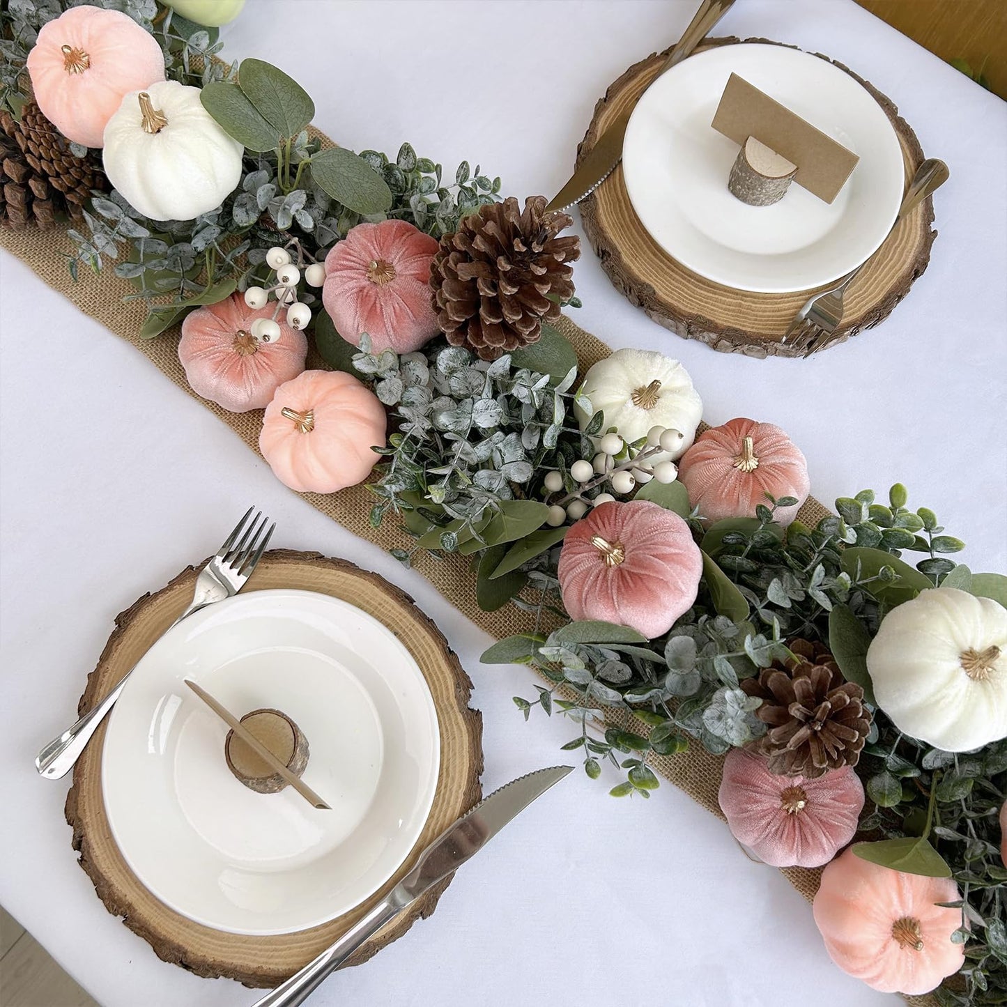 Winlyn 12 Pcs Small Rustic Faux Velvet Pumpkins Decorative Blush Coral Pink Peach Ivory Fabric Foam Pumpkins 3" for Fall Wedding Bbay Shower Thanksgiving Halloween Table Centerpiece Décor