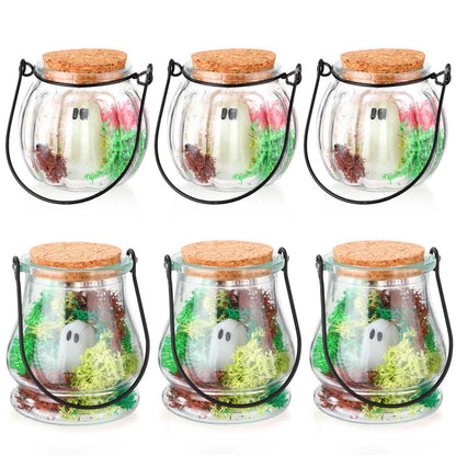 HyDren 6 Set Halloween Pet Ghost in a Jar Adopt a Ghost Glows in the Dark Pet in a Bottle with Moss Luminous Figurines in Glass Spooky Decor Creepy DIY Craft Gift Halloween Party Favor, 3.74 x 3.34In
