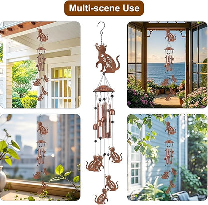 Cat Wind Chimes for Outside Metal Cat Wind Chimes Outdoor Indoors Wind Chime Garden Decor Gifts for Women Men Porch Patio Home Yard Porch Decoration