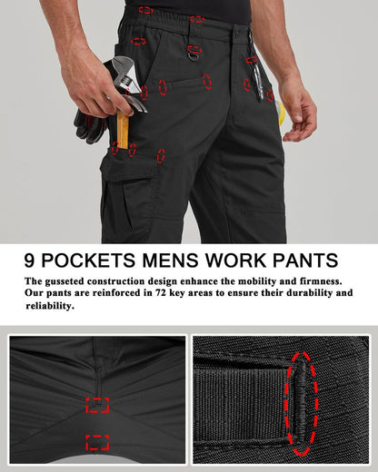 CNBQDD Mens Work Pants Construction Waterproof Cargo Pants Tactical for Men Ripstop Lightweight Outdoor Hiking Pants with Pockets Black 36Wx30L