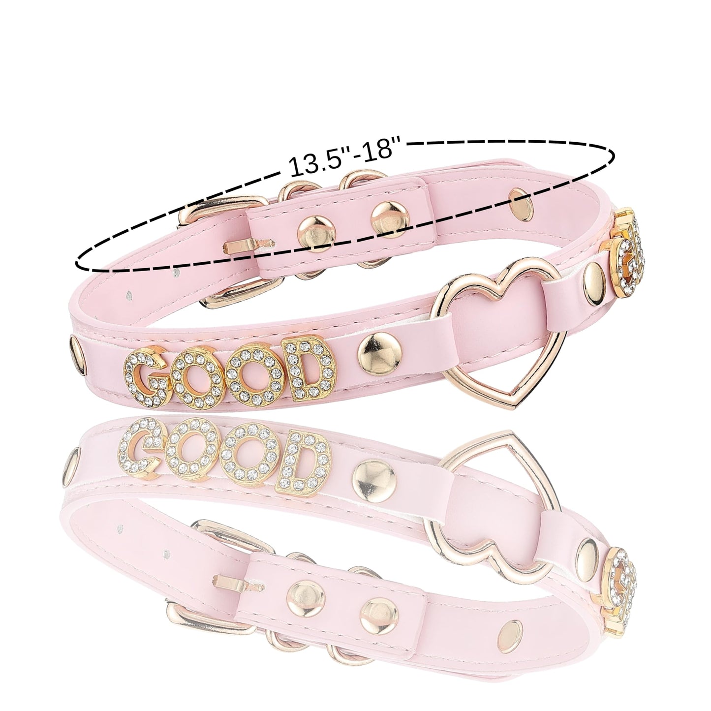 ADEMISHIA Handmade Gold Heart O-Ring Letter Choker Necklace for Women, Adjustable PU Leather Black/Pink Choker Collar For Women, Goth Choker Collars Necklace