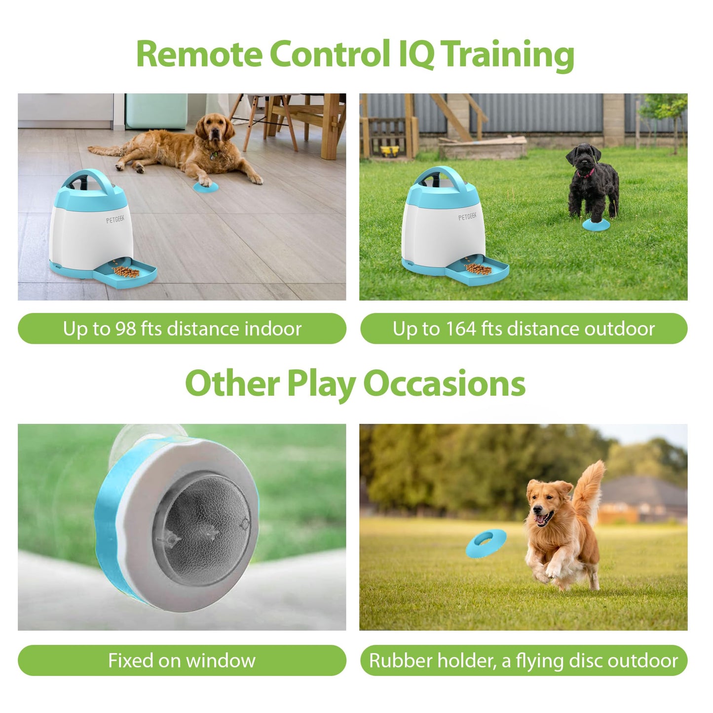 PETGEEK Dog Food Dispenser Toy, Treat Dispensing Dog Toys for IQ Training, Interactive Puzzle Toys to Keep Them Busy, 3000mAh USB Rechargeable Pet Treat Dispenser with Push Remote Button, 400ml