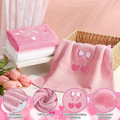 3 Pcs Bow Heart Hand Towels for Bathroom Embroidered Bathroom Towels Farmhouse