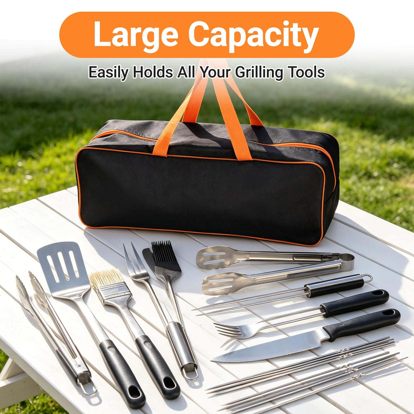 Grill Tool Storage Bag 24" x 8" x 8" Heavy-Duty Grill Utensil Storage, Large Capacity Grill Accessory Storage, Accessories Storage Compatible with Blackstone