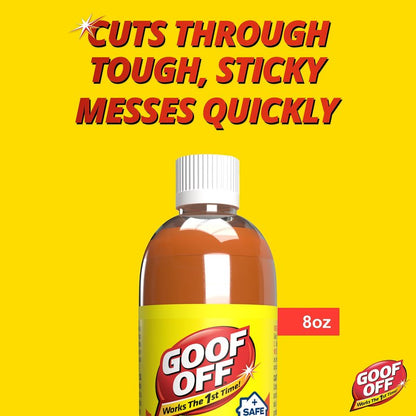 Goof Off Adhesive Gunk Remover, 8 fl. oz., Removes Stickers, Glue, Labels, Tape Residue and Adhesive, Ideal for Hard Surfaces Like Metal, Glass and Non-Acrylic Plastic