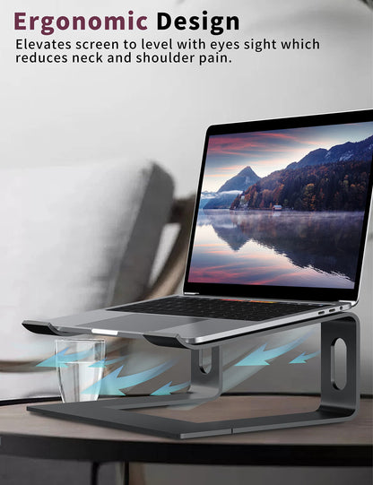 ALASHI Laptop Stand for Desk, Aluminum Computer Riser, Ergonomic Notebook Holder, Detachable Metal Laptops Elevator, PC Cooling Mount Support 10 to 15.6 Inches Notebook, Black