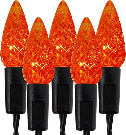 WATERGLIDE Halloween C6 String Lights, 33ft 100 LED Black Wire Fairy Lights with 29V Safe Adaptor, 8 Lighting Mode, Waterproof for Indoor Outdoor Patio Xmas Tree Party Decor, Orange