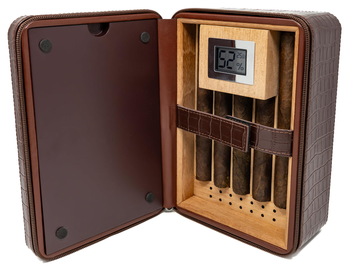 Prestige Import Group Manhattan XL Travel Cigar Humidor Case Set (Hygrometer, Ashtray, Cutter, Lighter, Humidifier) - Brown
