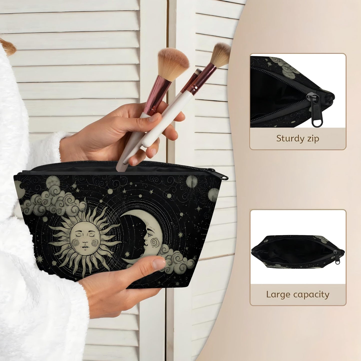 KUYEHTAO Astrology Sun Moon Gothic Makeup Bag for Women, Portable Cosmetic Bag for Travel Purse, Fashion Zipper Makeup Pouch, Small Travel Bag for Purse
