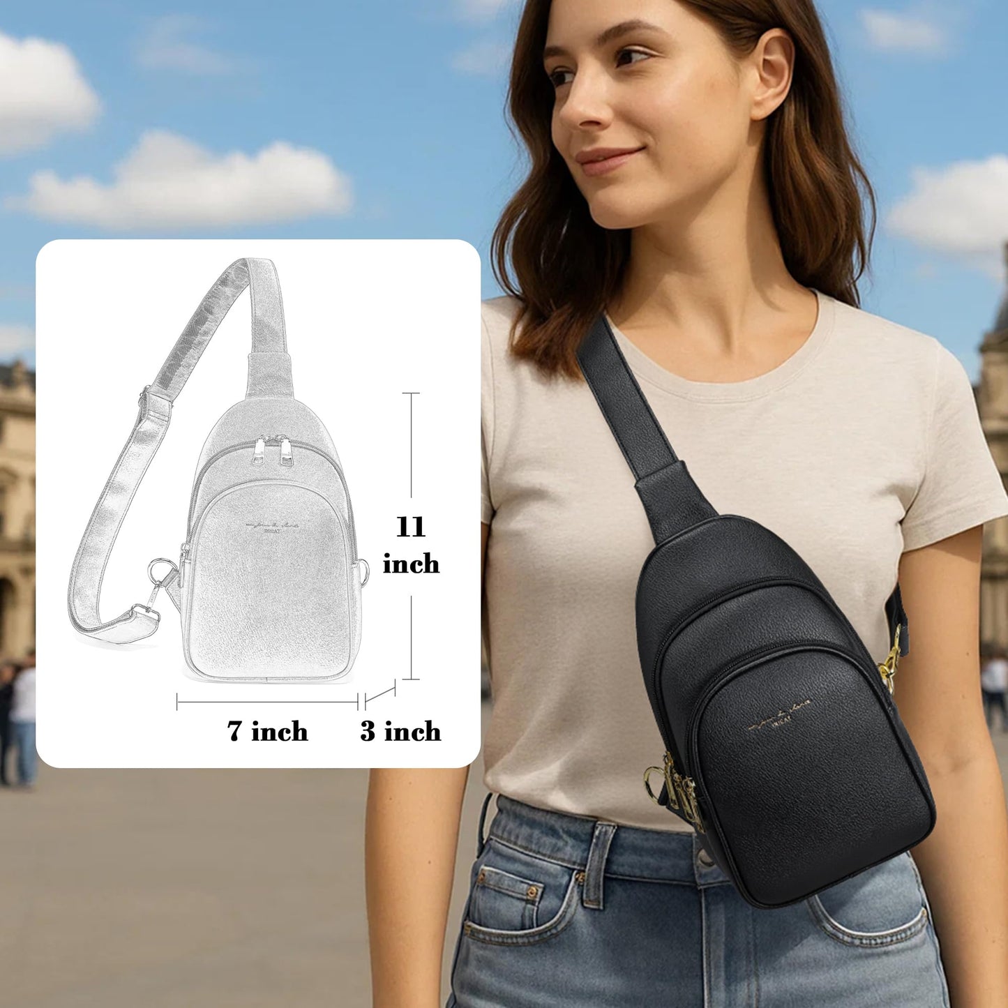 INICAT Small Crossbody Sling Bags Faux Leather Fanny Packs Purses for Women Everyday & Travel(Black)