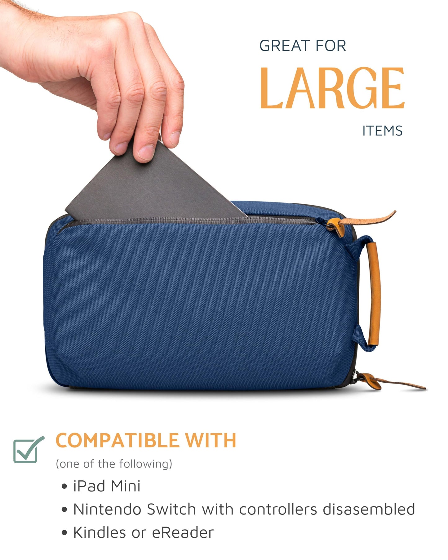 TRIPPED Travel Gear Tech Bag Organizer - Small Electronics Organizer Pouch for Travel - Premium Travel Case with Leather Accents - Mesh Pocket for Cables, Cords and Chargers (Navy)
