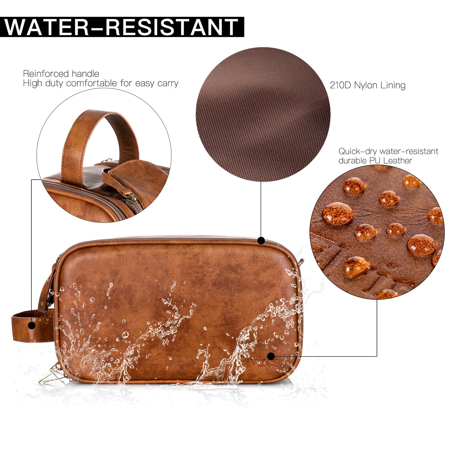 Elviros Toiletry Bag for Men, Large Travel Shaving Dopp Kit Water-resistant Bathroom Toiletries Organizer PU Leather Cosmetic Bags Fathers Day Gift (Medium, Brown)