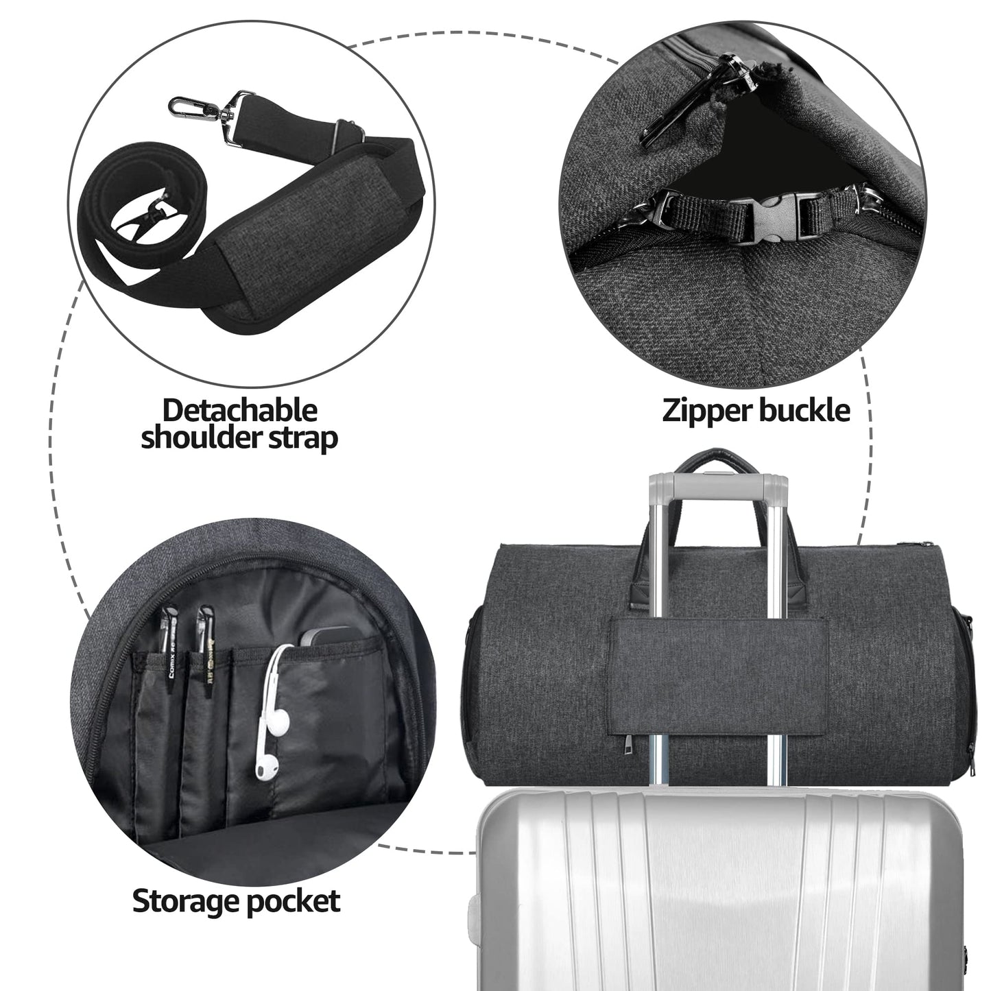 UNIQUEBELLA Travel Garment Duffel Bag, 45L Carry on Suit Bag for Men Convertible Foldable Weekend Bag with Shoe Compartment