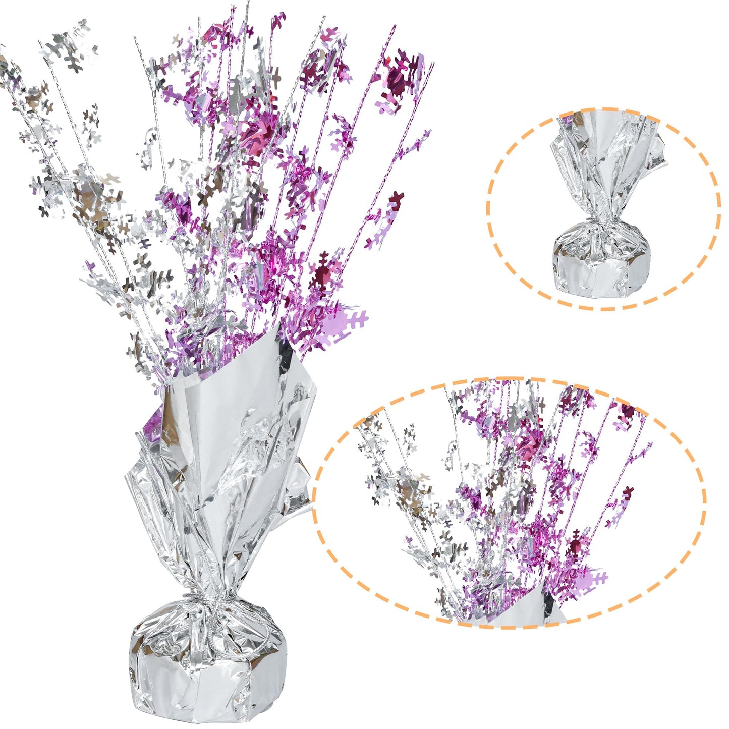 Gyufise 6 Pack Metallic Foil Spray Centerpiece Snowflake Table Decoration Burst Table Centerpieces Table Decor for Winter Wonderland Birthday Wedding Anniversary Holiday Party Supplies Pink Silver