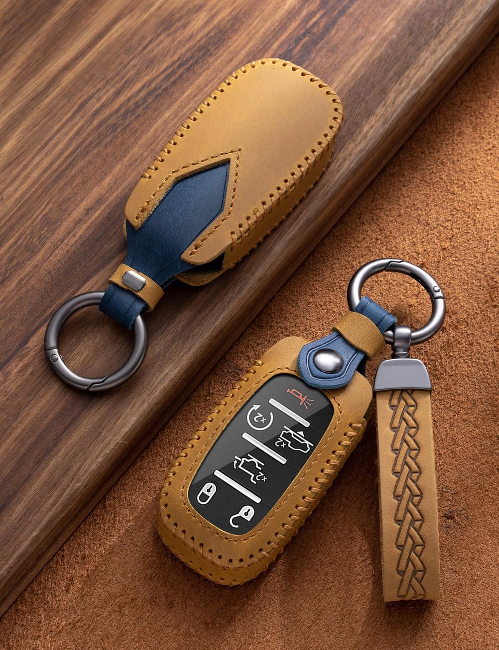 YINEOR for Dodge Ram Key Fob Cover Leather Car Key Case Protector keychain Smart Key Fob Holder Compatible for 2019-2026 Dodge Ram 1500 2500 3500 4500 5500 (Brown)