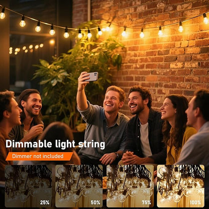 50Ft LED G40 Globe Outdoor String Lights Waterproof Patio Lights with 27 Shatterproof Warm White Bulbs, Hanging Outdoor Light for Backyard Balcony Wedding Christmas Party Decorations, Black Wire