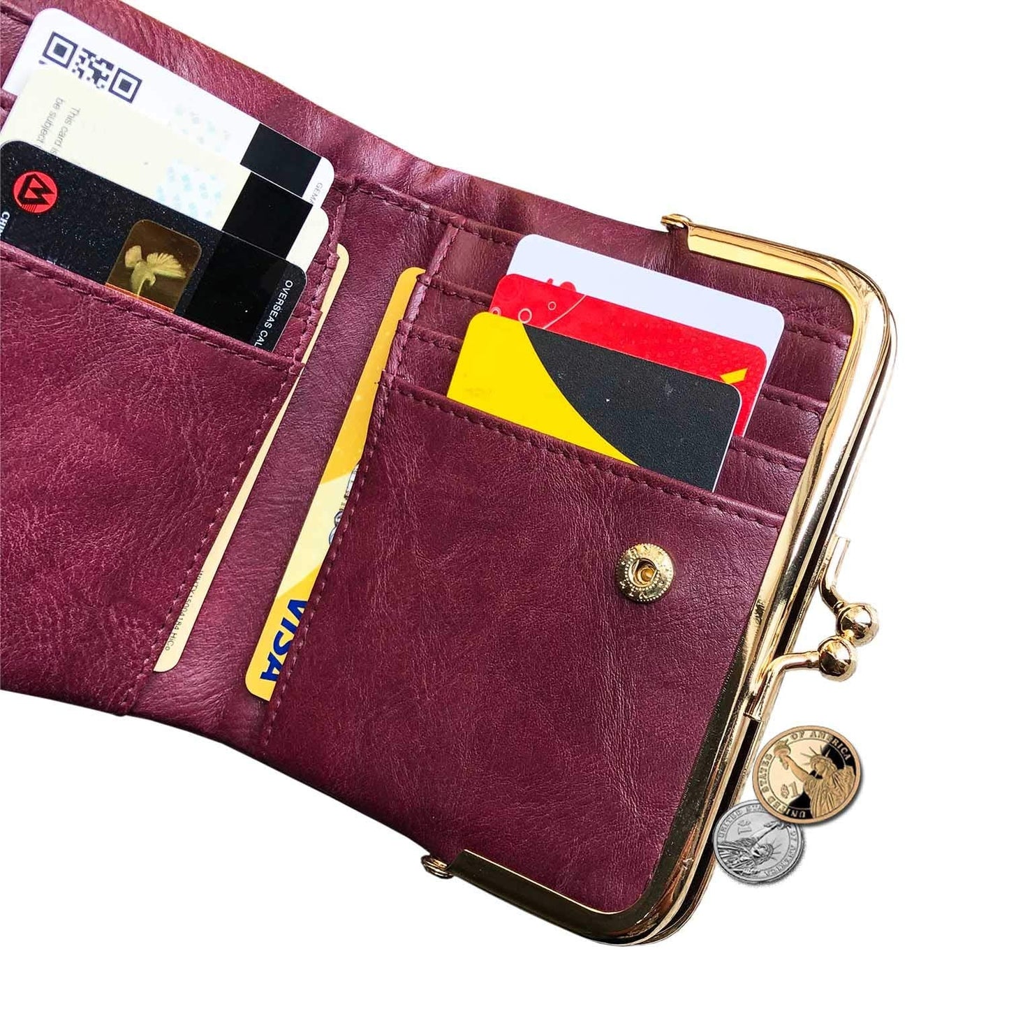 Plinvo Small Bifold Genuine Leather Wallet for Women Vintage Mini Coin Purse with Zipper and Kiss Lock (Grey1)