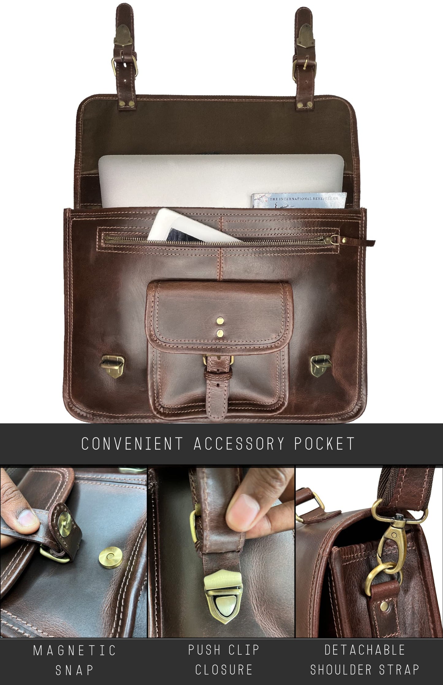 RUSTIC TOWN Leather Messenger Bag for Men - Full Grain Leather Briefcase Laptop Satchel Office Crossbody Travel Bag (16 Inch, Mulberry)