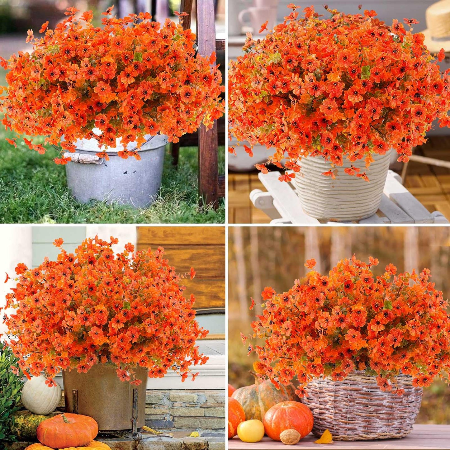 Rowfad 18 Pcs Artificial Mums Flowers Outdoor Plastic Fall Flowers Fake Mums Autumn Greenery Flower for Porch Window Box Farmhouse Thanksgiving Home Decor ((18, Orange)