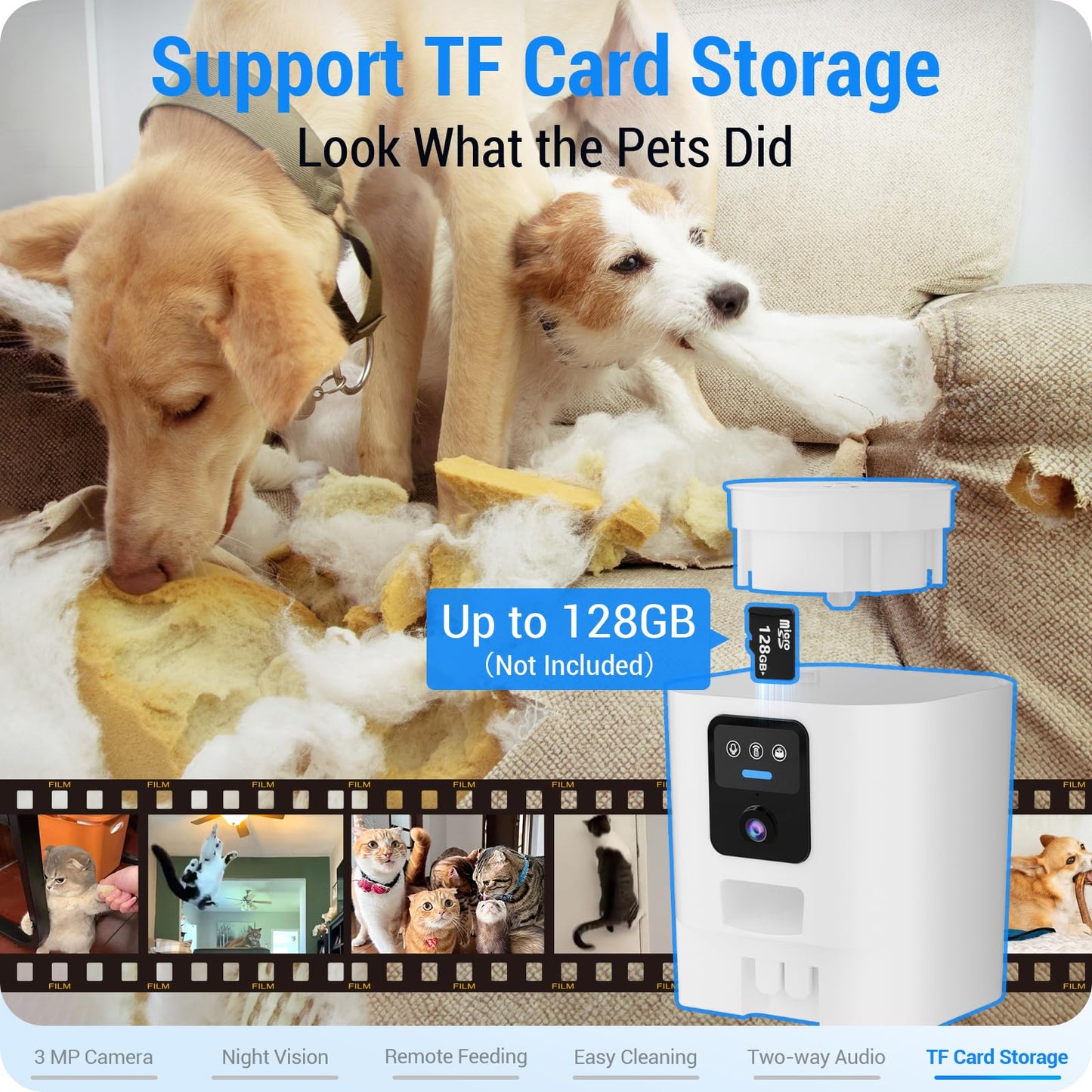 Frienhund Automatic Cat Feeder with 2K Camera: 5G WiFi Automatic Dog Feeder with Night Vision,Cat Food Dispenser with 7L Large Food Storage Container for Multiple Pet,Detachable for Easy Clean -29 Cup