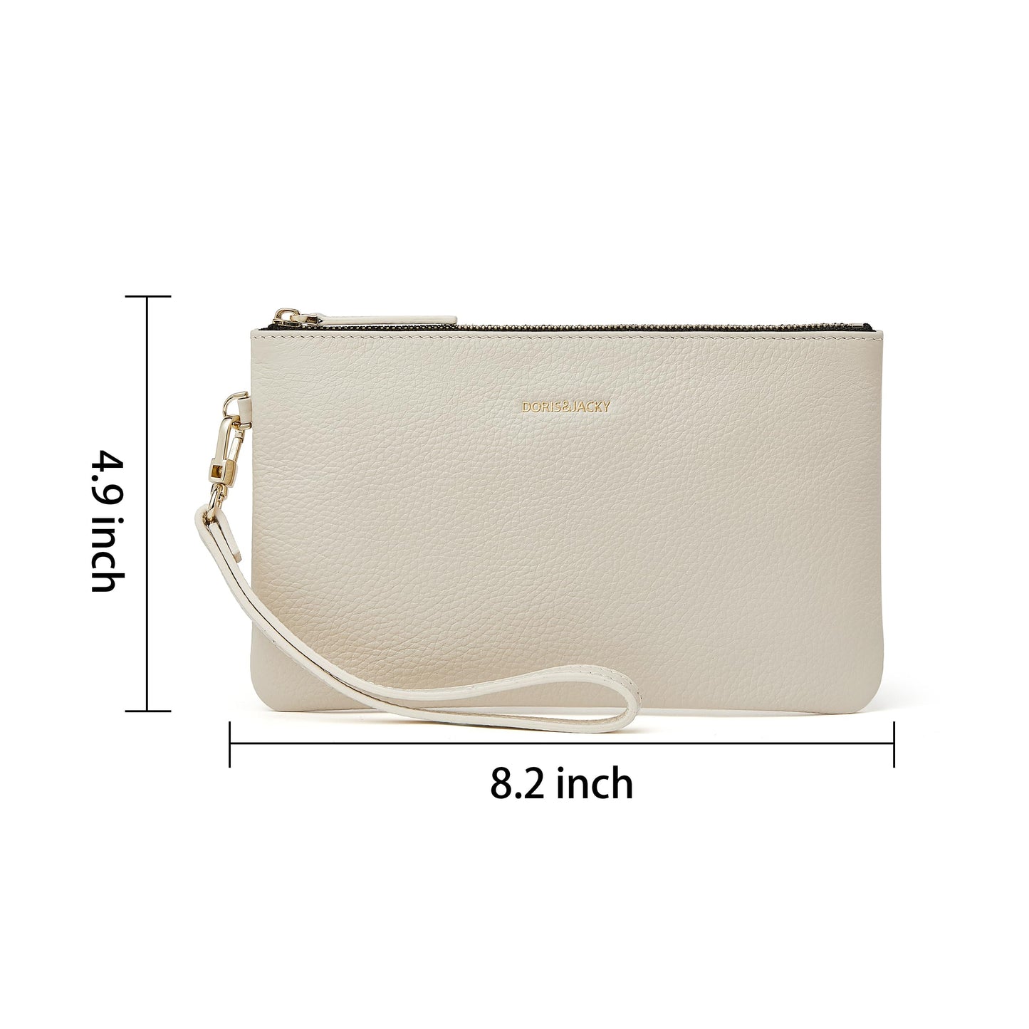 DORIS&JACKY Small Leather Wristlet Clutch Purse for Women Slim Designer Wallet and Cellphone Pouch Bag With Detachable Strap (Off White)