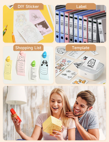 iDPRT Portable Sticker Maker Machine with 1 Roll Sticker Paper, Mini Printer Efficiently and Quickly, Thermal Printer for Study Notes, Pictures, DIY, Label, Free App with Multiple Templates, Grey