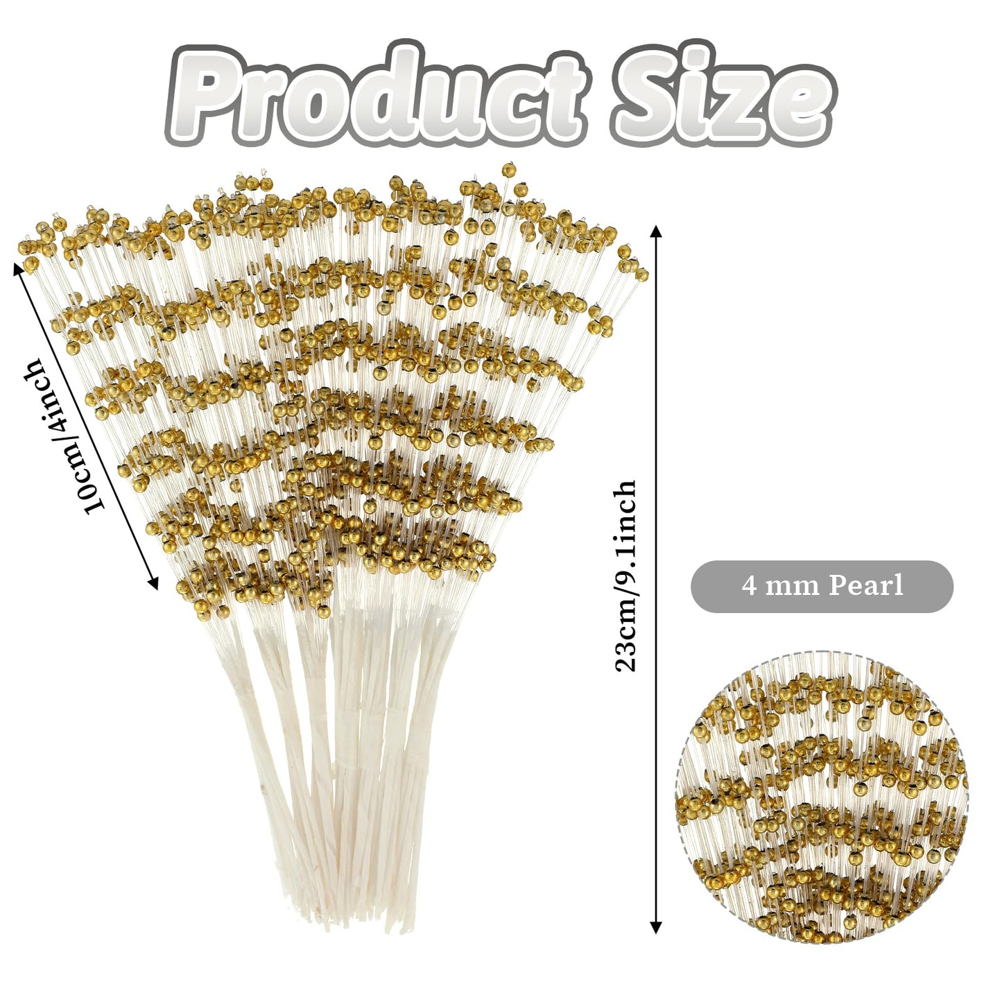 Bouquet Accessories 60 Pcs Pearl Floral Picks,Silver Flowers Stick Stems Bouquets,4mm Bead String Garland Spray Filler Floral,Tree Picks Wedding Party Decoration,Christmas Decorations Gold