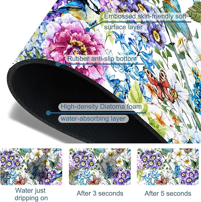 Beautiful Floral Kitchen Sink Splash Guard Faucet Mat Flower Bird Butterfly