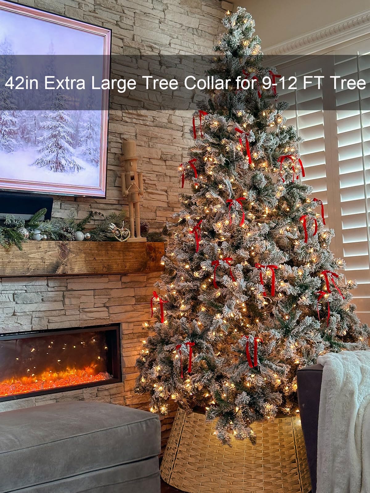 ZWHTB 42in Extra Large Tree Collar, Christmas Tree Decorations for 9-12 ft Tree, Boho Rustic Holiday Decor Xmas Tree Ring, Basket Base Cover - Light Brown Round