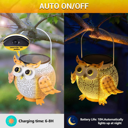 Solar Lantern Outdoor Lights, Cute Metal Solar Owl Lamp with Sound, Waterproof 2 Mode Hanging Solar Owl Lights for Yard Garden Patio Tree Pathway Lawn Outdoor Decorations