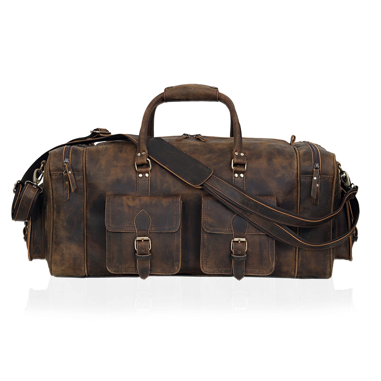 Large duffel bags for men holdall leather travel bag overnight gym sports weekend bag (BROWN, 32" XX-Large)