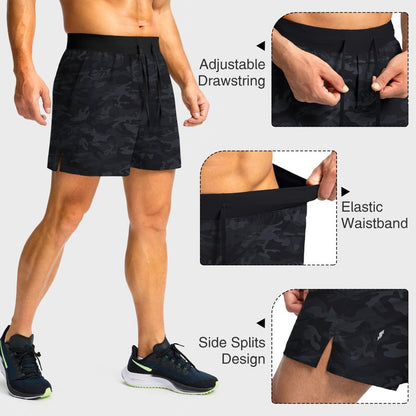 Soothfeel Men's Running Shorts with Zipper Pockets 9"/ 7"/ 5" Lightweight Quick Dry Basketball Gym Workout Athletic Shorts for Men (Grey Camo, XXL)